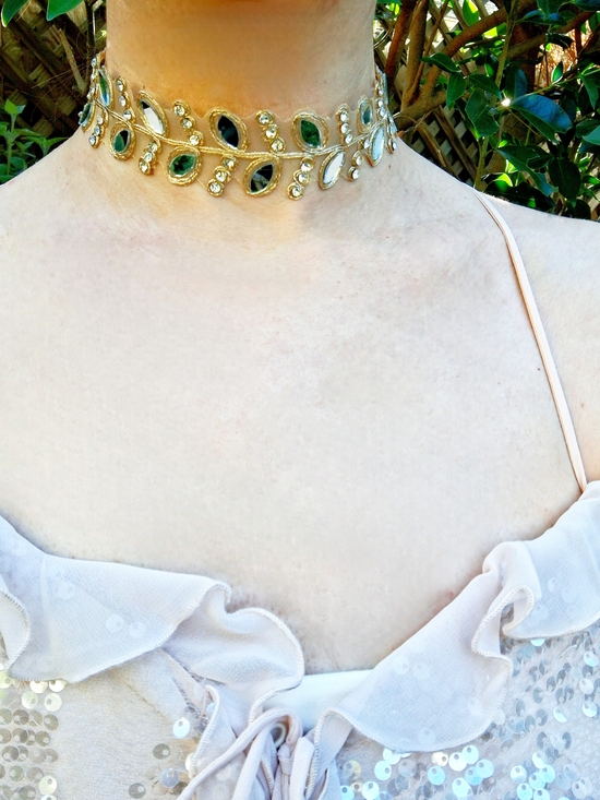 Hand Crafted Jewelry - Handmade Boho Mirror Gold Leaf Choker Necklace Wedding Festival Party Evening
